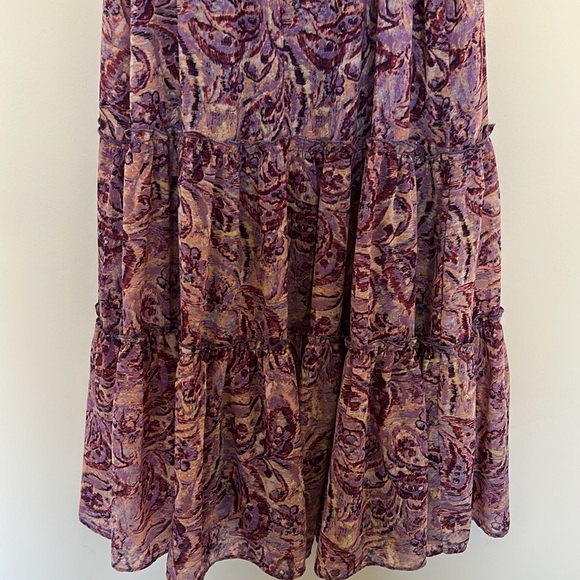 Drew Purple and Pink Paisley Boho Floral Print Tiered Ruffle Dress - Size Large - Picture 7 of 7